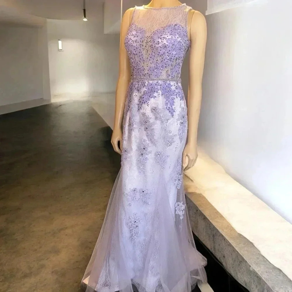 Jovani Lavender women’s Formal Evening Gown Size 8 Beaded Lace Tulle Dress
